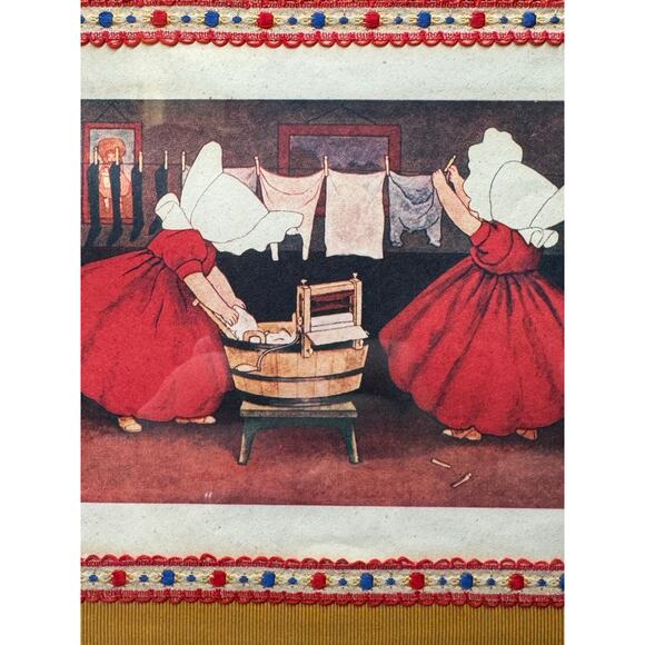 SUNBONNET TWINS - MANDAY Postcard - handmade - Framed 9x7.5 - Picture 2 of 7